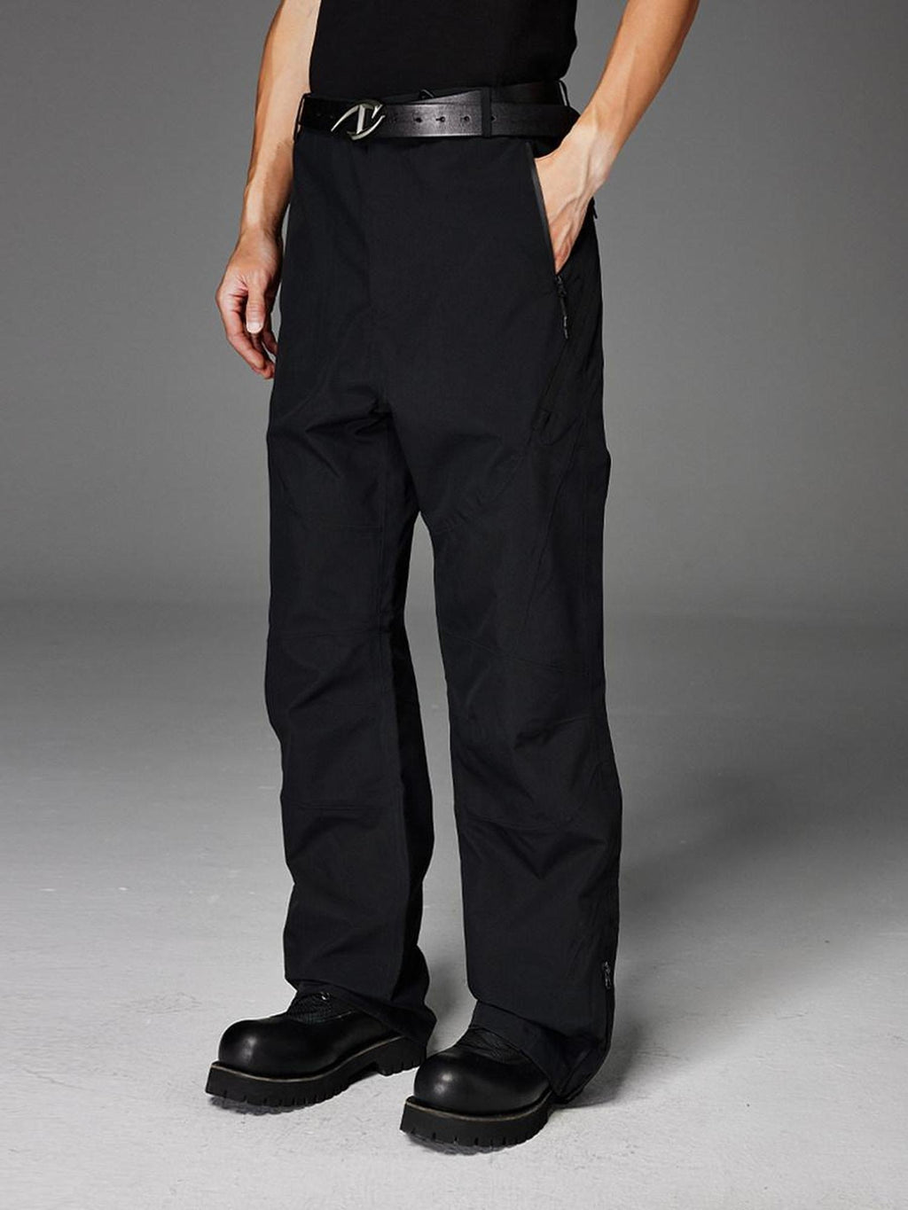 CATSSTAC Pleated Button Fly Straight Leg Casual Black Everyday Youth Shell Pants