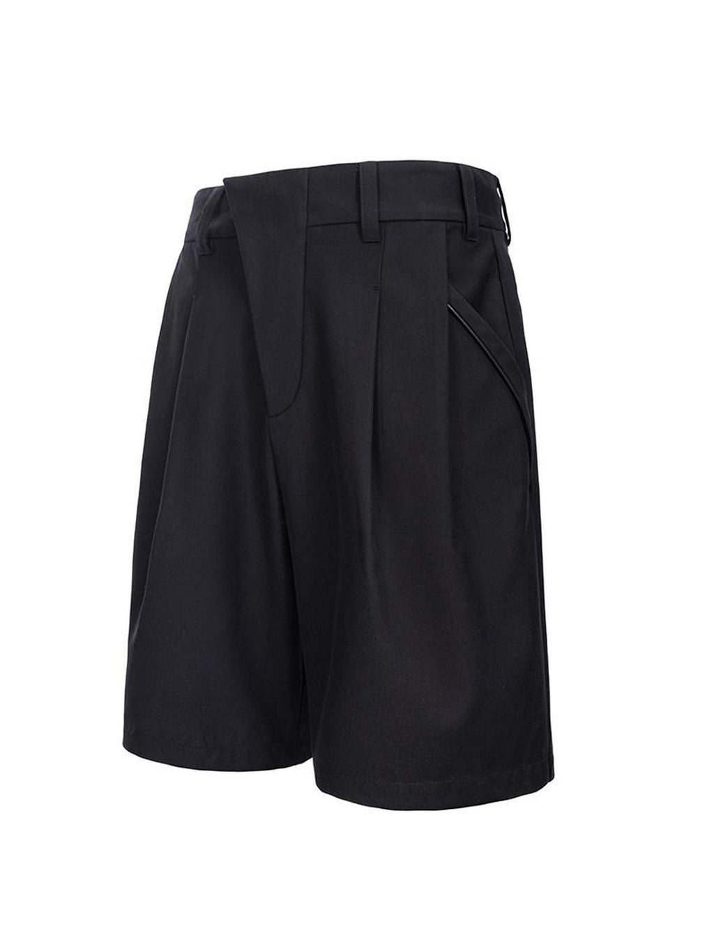 CATSSTAC Pleated Sheepskin Loose Straight Youth Black Zipper Fly Tailored Shorts