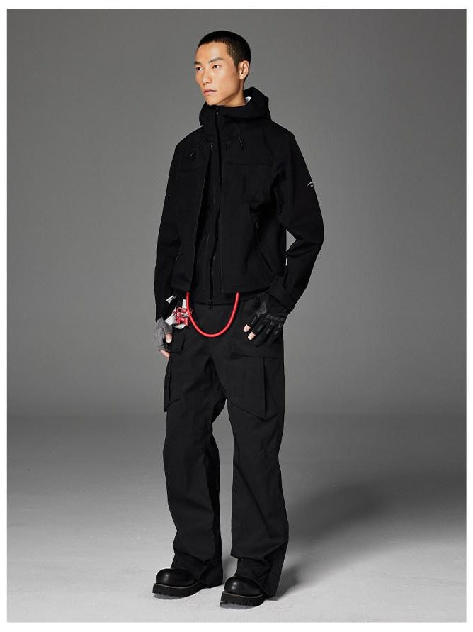 CATSSTAC Pleated Straight Leg Casual Daily Youth Button Fly Black Gray Shell Pants
