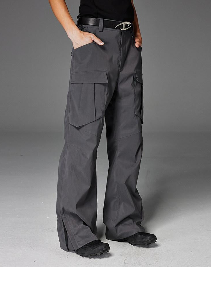 CATSSTAC Pleated Straight Leg Casual Daily Youth Button Fly Black Gray Shell Pants