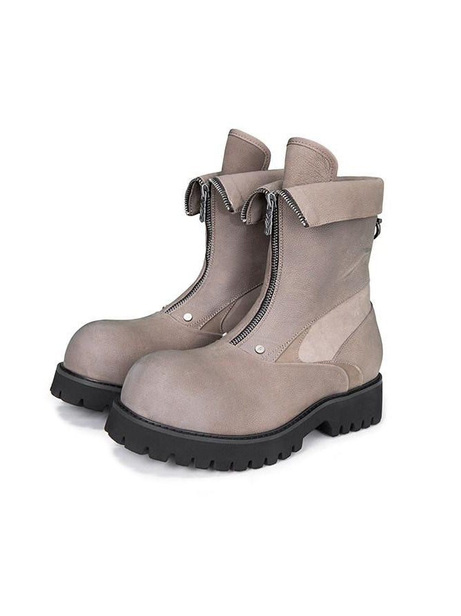 CATSSTAC Premium Cowhide Zip Eva Sole Pigskin Lined Youth Casual High-Top Leather Boots