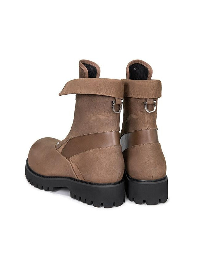 CATSSTAC Premium Cowhide Zipper Round Toe Casual Eva Sole High-Top Leather Boots