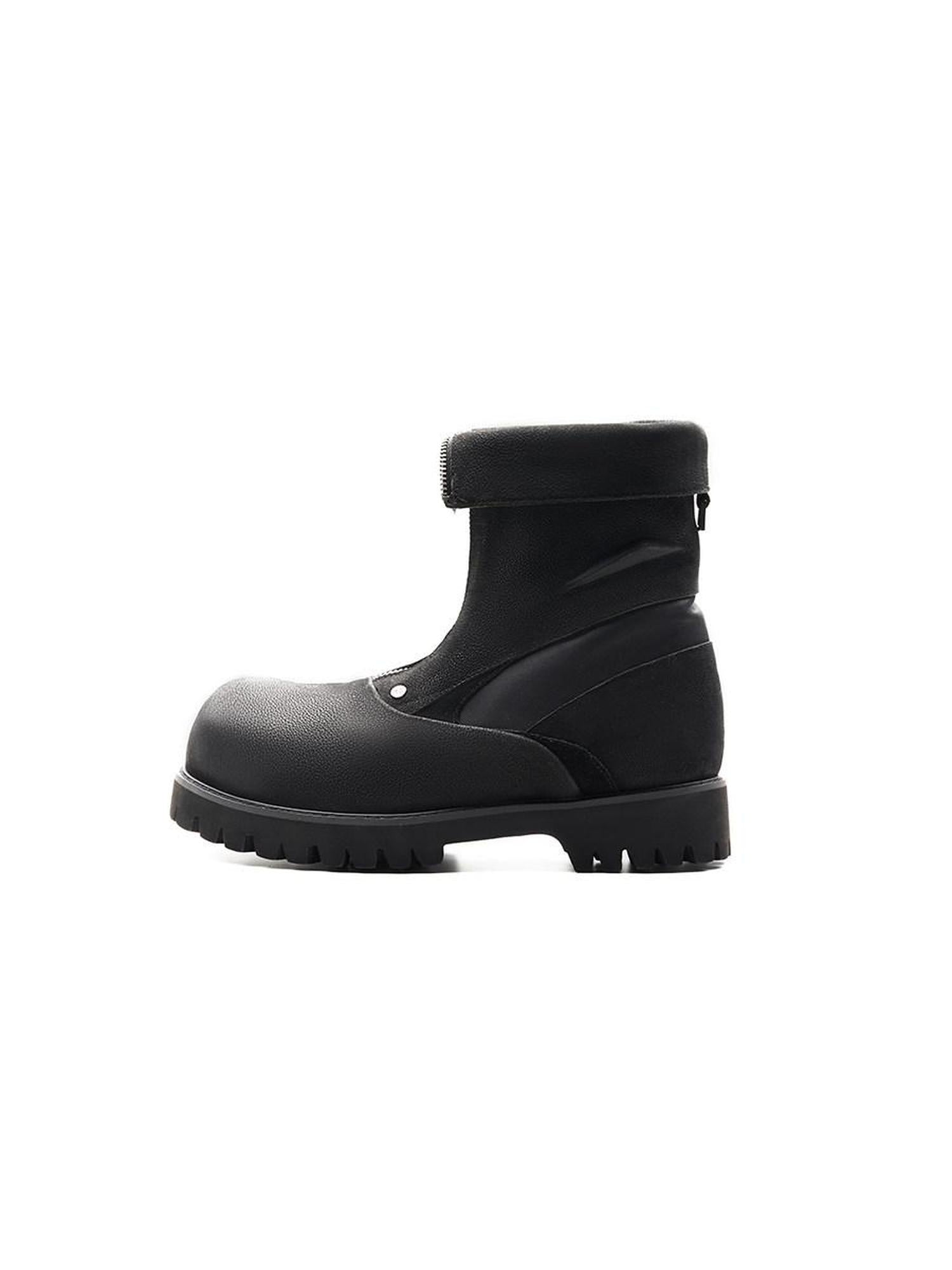CATSSTAC Premium Cowhide Zipper Round Toe Casual Eva Sole High-Top Leather Boots