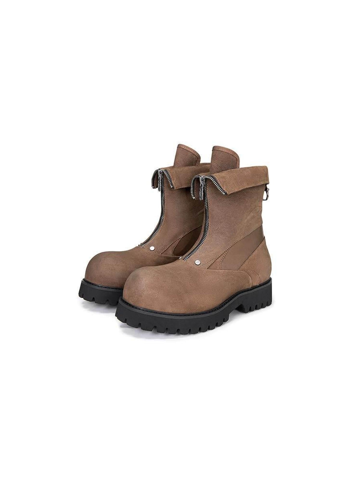 CATSSTAC Premium Cowhide Zipper Round Toe Casual Eva Sole High-Top Leather Boots