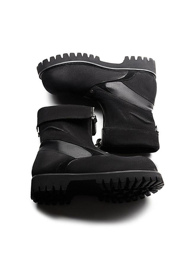 CATSSTAC Premium Cowhide Zipper Round Toe Casual Eva Sole High-Top Leather Boots