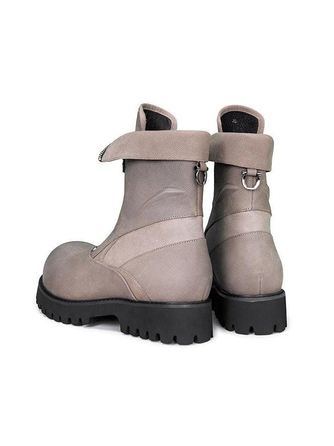 CATSSTAC Premium Cowhide Zipper Round Toe Casual Eva Sole High-Top Leather Boots