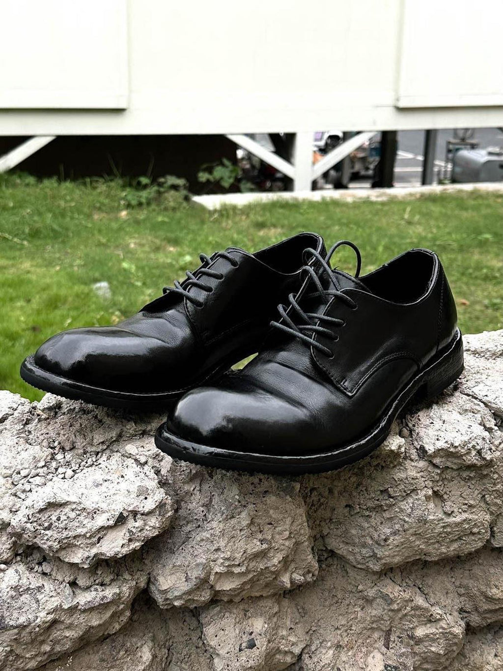 CATSSTAC Premium Horse Leather Round Toe English Lace Up Black Goodyear Welted Shoes