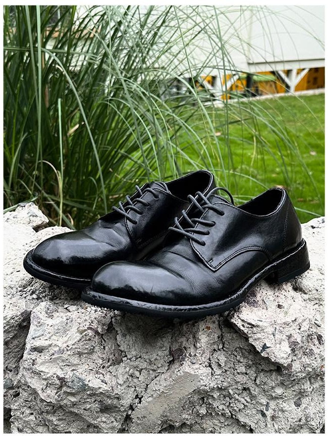 CATSSTAC Premium Horse Leather Round Toe English Lace Up Black Goodyear Welted Shoes