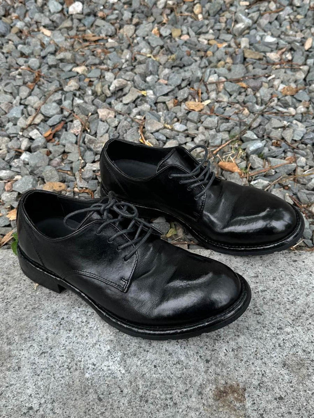 CATSSTAC Premium Horse Leather Round Toe English Lace Up Black Goodyear Welted Shoes