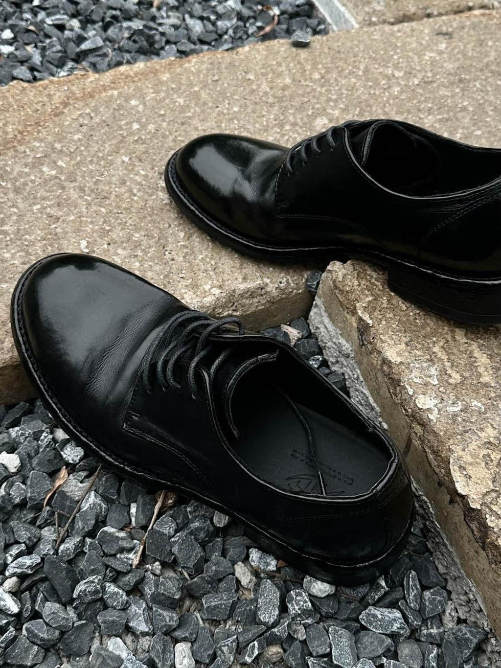 CATSSTAC Premium Horse Leather Round Toe English Lace Up Black Goodyear Welted Shoes