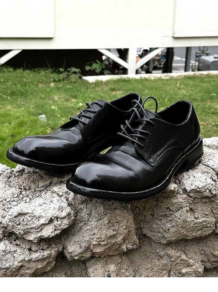 CATSSTAC Premium Horse Leather Round Toe English Lace Up Black Goodyear Welted Shoes