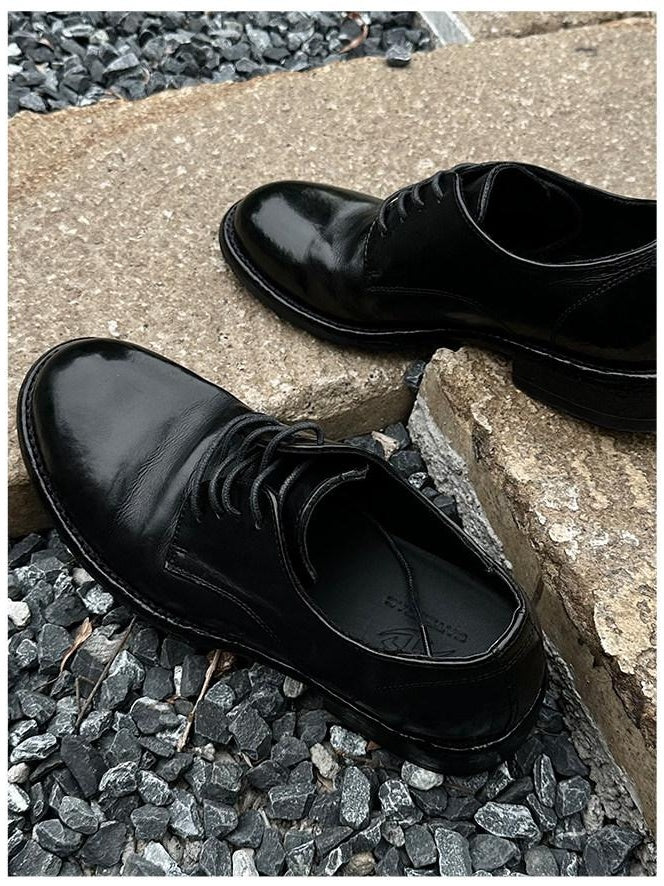 CATSSTAC Premium Horse Leather Round Toe English Lace Up Black Goodyear Welted Shoes