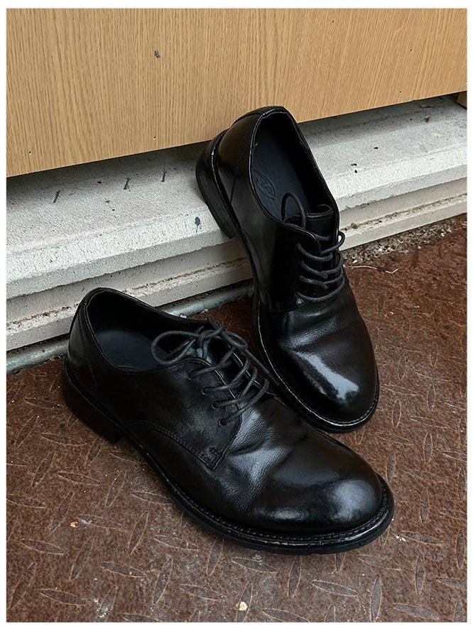 CATSSTAC Premium Horse Leather Round Toe English Lace Up Black Goodyear Welted Shoes