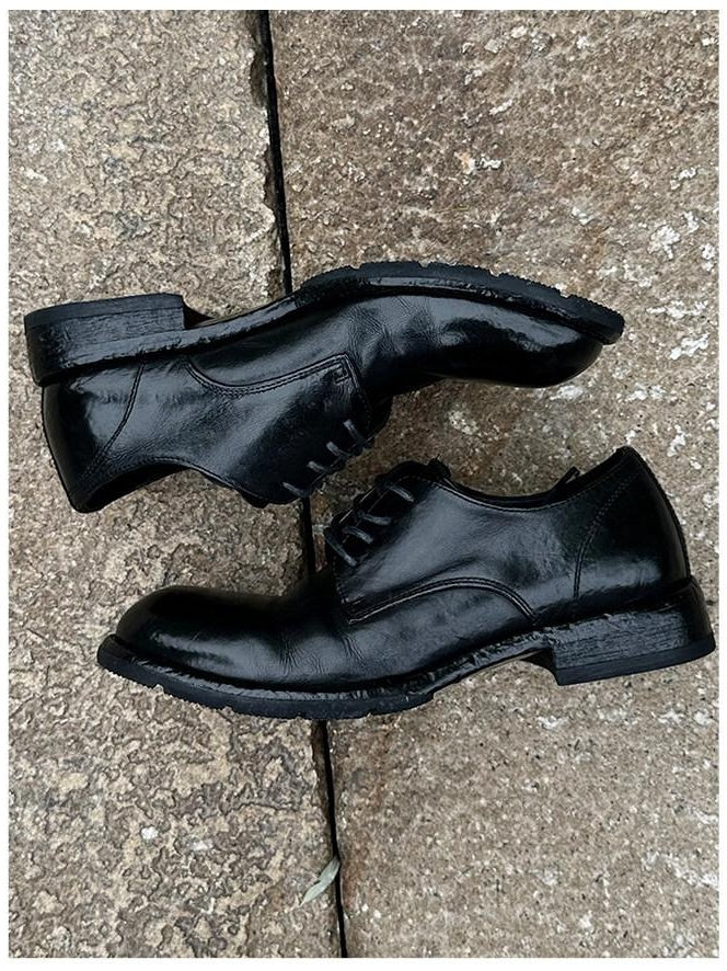 CATSSTAC Premium Horse Leather Round Toe English Lace Up Black Goodyear Welted Shoes