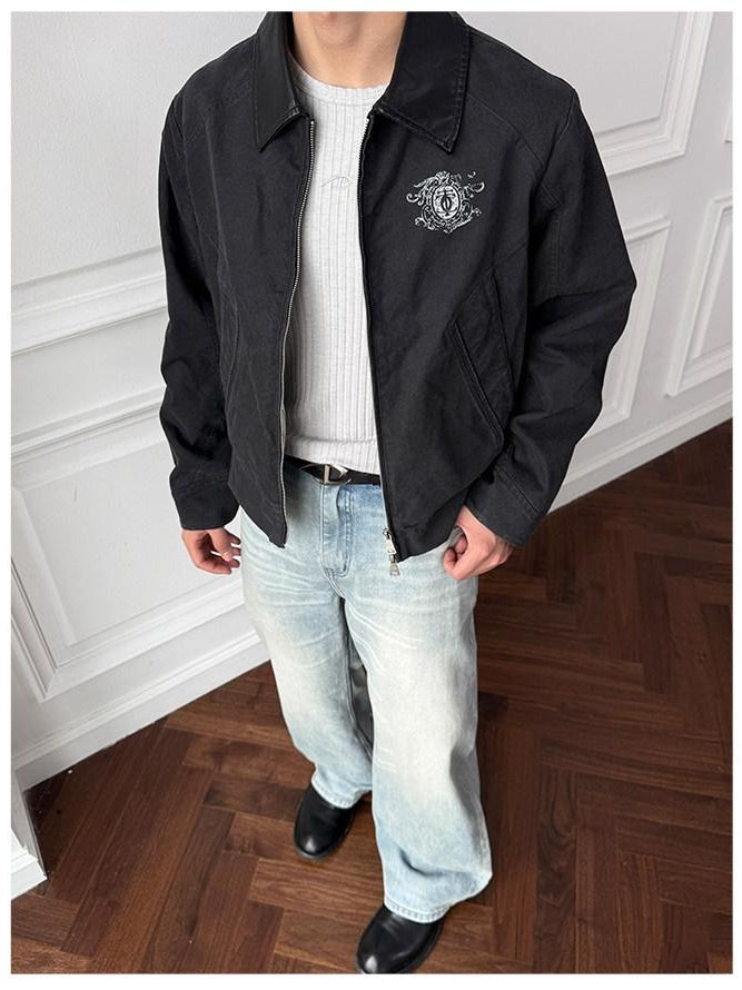 CATSSTAC Premium Sheepskin Relaxed Fit Lapel Zip Unisex Black Jackets