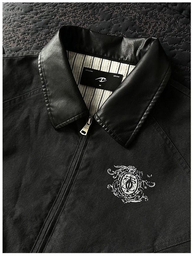 CATSSTAC Premium Sheepskin Relaxed Fit Lapel Zip Unisex Black Jackets