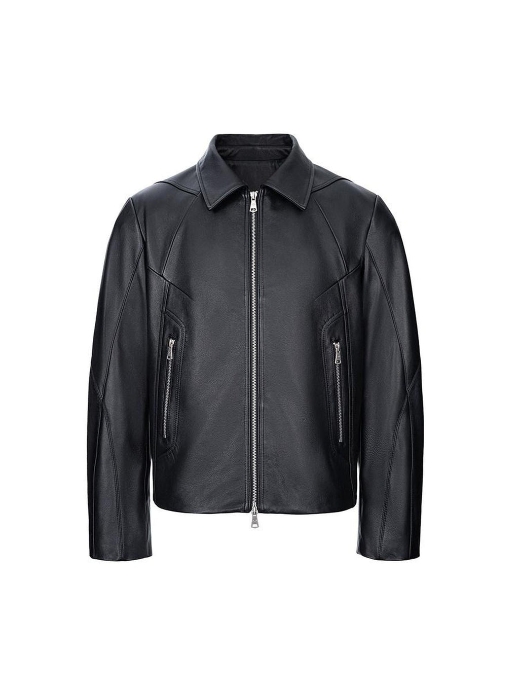 CATSSTAC Premium Top Grain Cowhide Loose Fit Lapel Zipper Unisex Black Leather Jackets