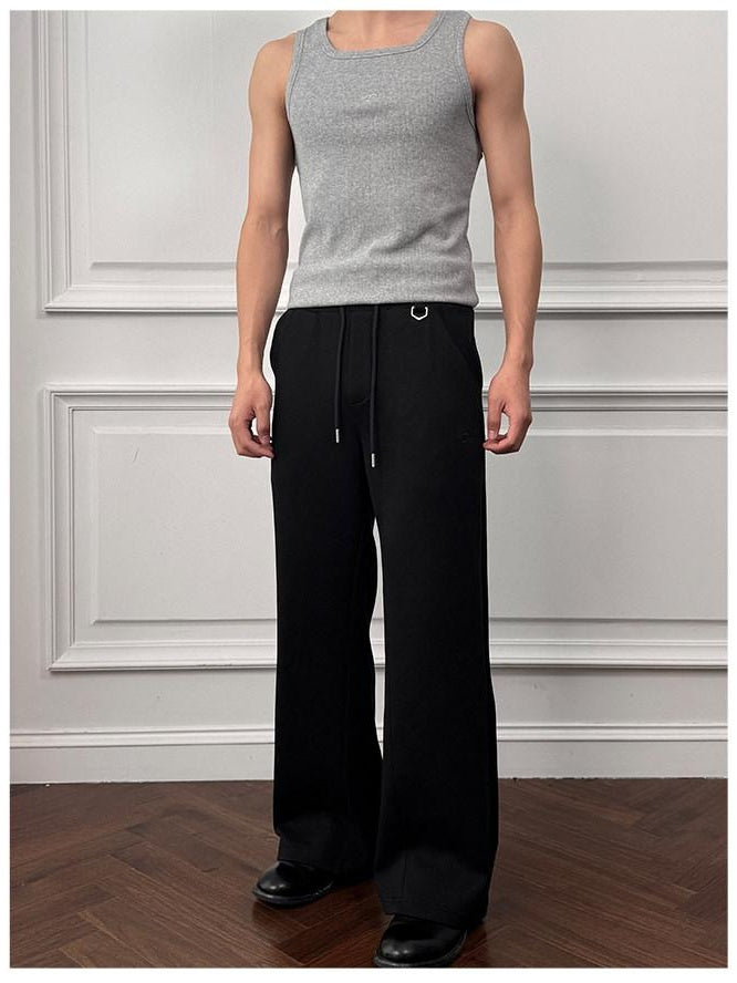 CATSSTAC Quick Dry Structured Loose Fit Drawstring Casual Black Grey Wide Leg Pants