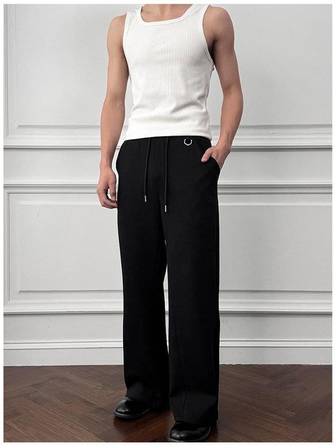 CATSSTAC Quick Dry Structured Loose Fit Drawstring Casual Black Grey Wide Leg Pants
