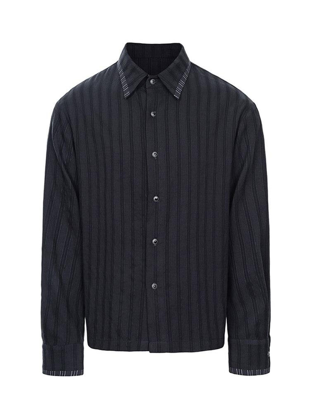 CATSSTAC Recycled Fiber Oversized Striped Turn Down Collar Unisex Long Sleeve Shirts