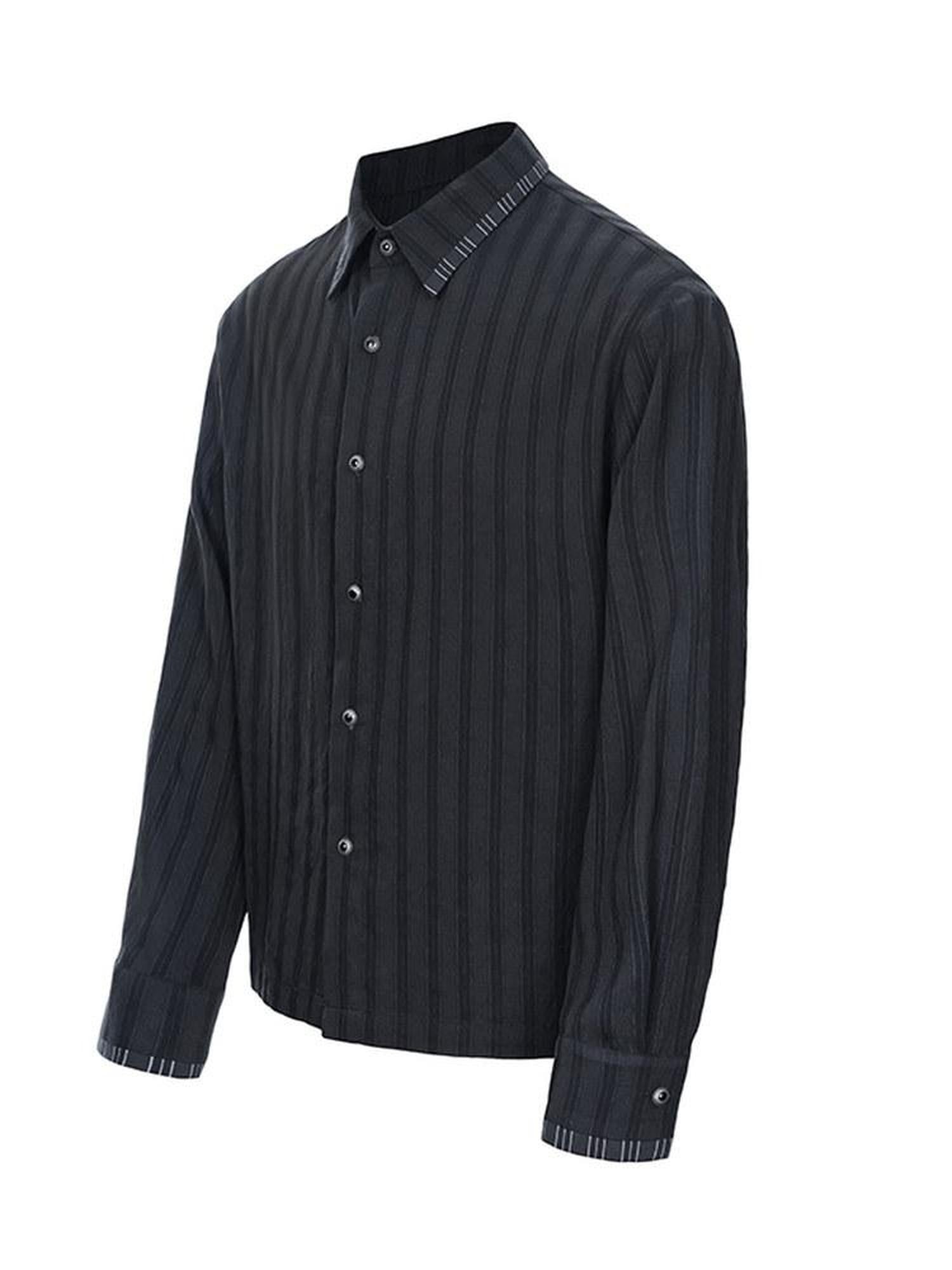 CATSSTAC Recycled Fiber Oversized Striped Turn Down Collar Unisex Long Sleeve Shirts