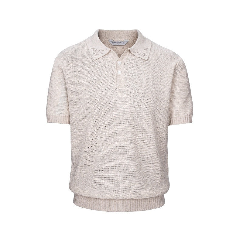 CATSSTAC_Relaxed_Casual_Polo_Collar_Unisex_Duan_Yu_Print_Short_Sleeve_T-Shirts_MISSTT