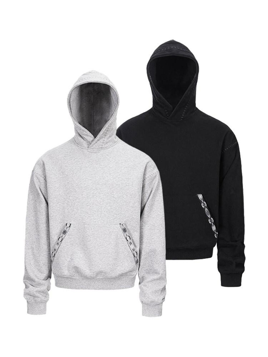 CATSSTAC Relaxed Fit Drop Shoulder Pullover With Kangaroo Pocket Unisex Casual Black Gray Hoodie