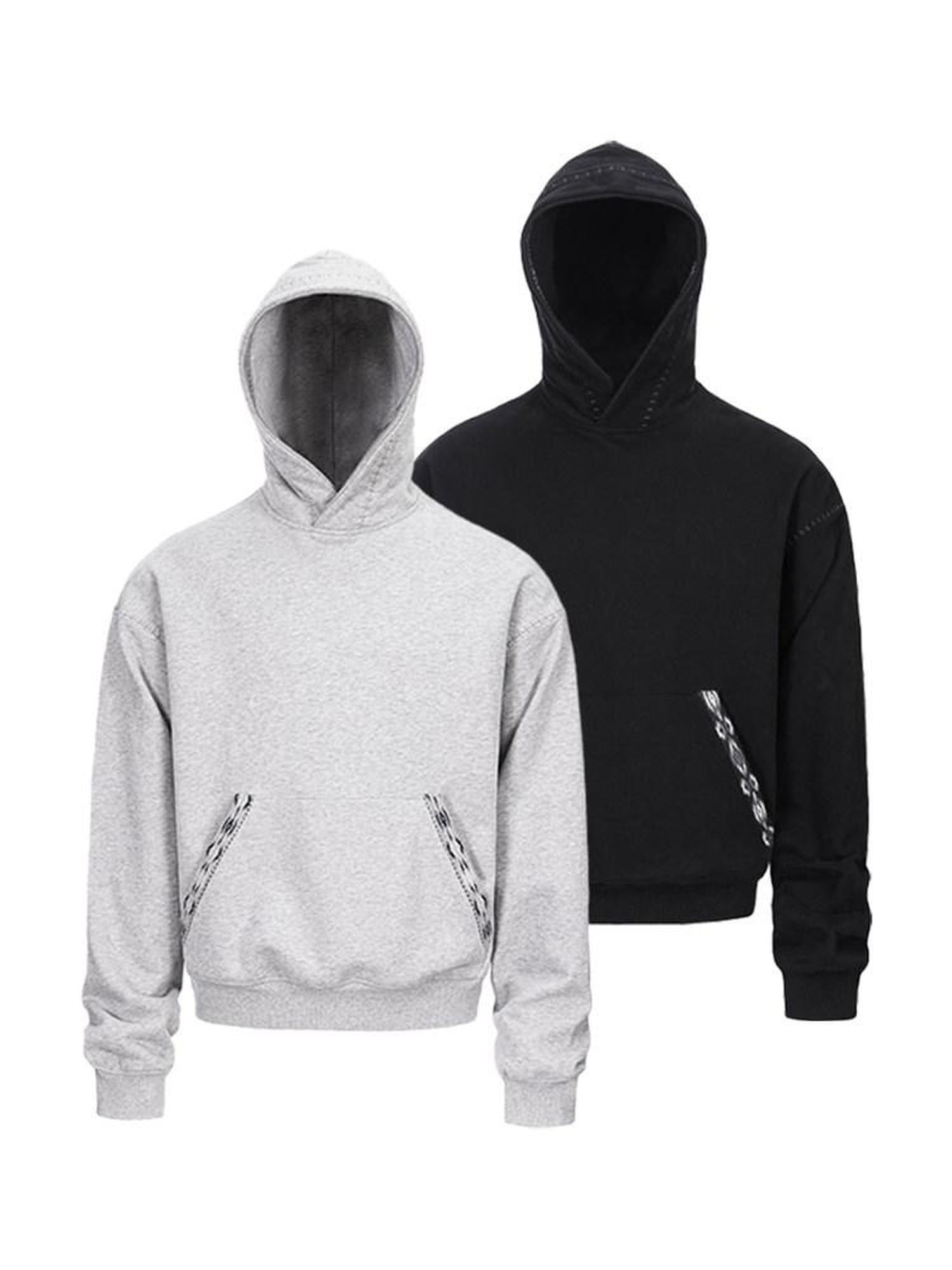 CATSSTAC Relaxed Fit Drop Shoulder Pullover With Kangaroo Pocket Unisex Casual Black Gray Hoodie