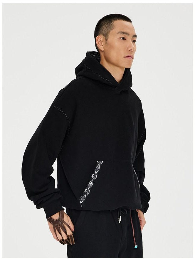 CATSSTAC Relaxed Fit Drop Shoulder Pullover With Kangaroo Pocket Unisex Casual Black Gray Hoodie