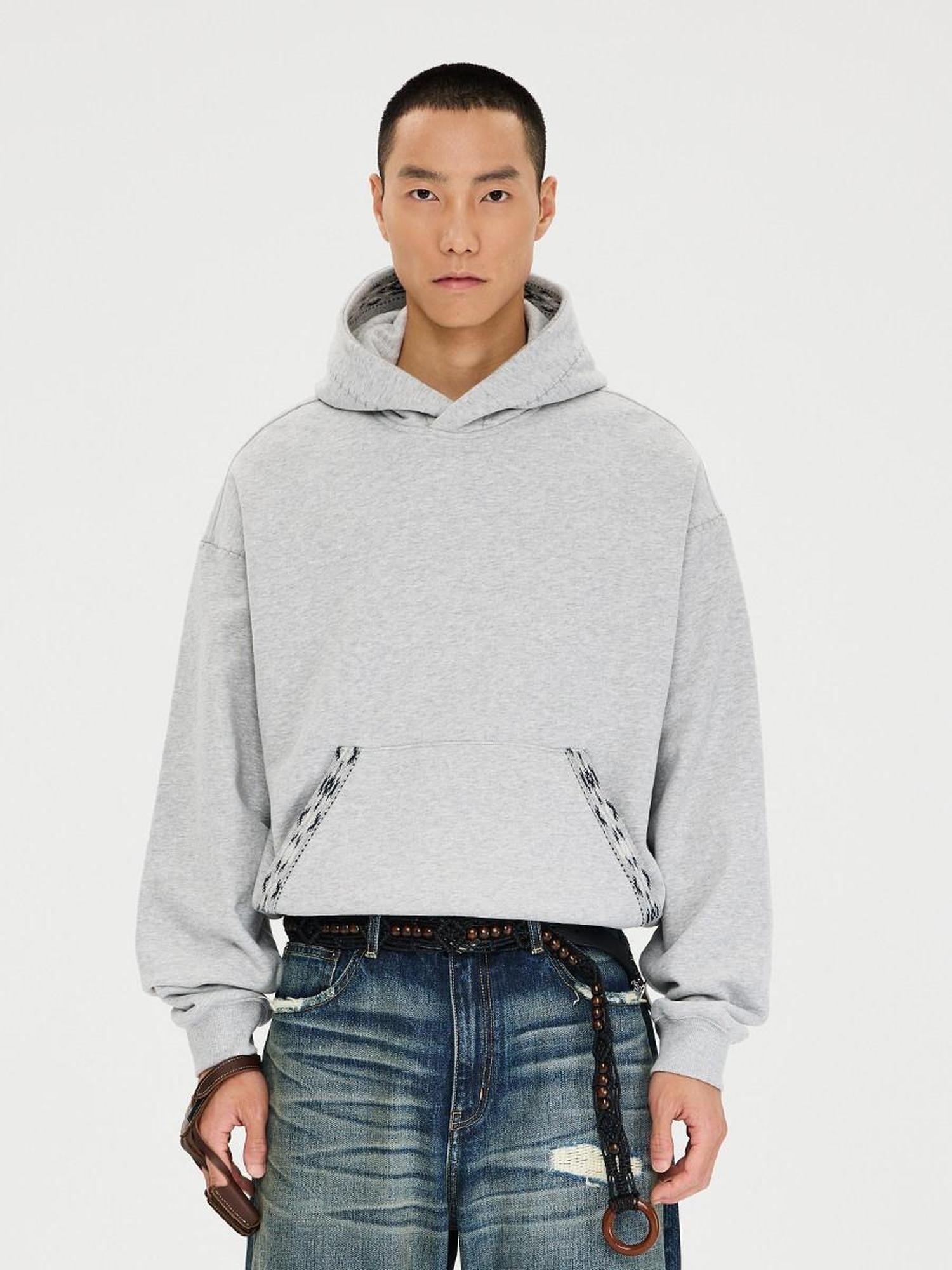 CATSSTAC Relaxed Fit Drop Shoulder Pullover With Kangaroo Pocket Unisex Casual Black Gray Hoodie