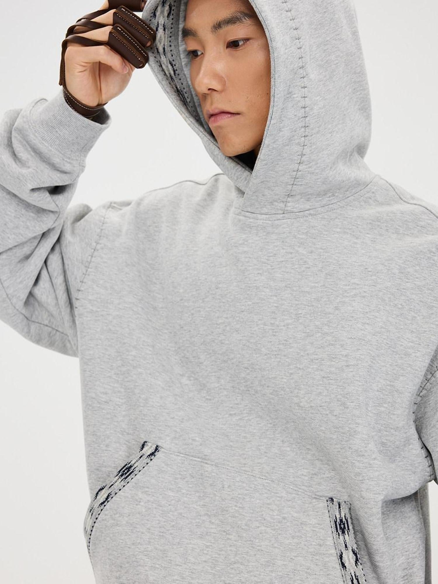CATSSTAC Relaxed Fit Drop Shoulder Pullover With Kangaroo Pocket Unisex Casual Black Gray Hoodie
