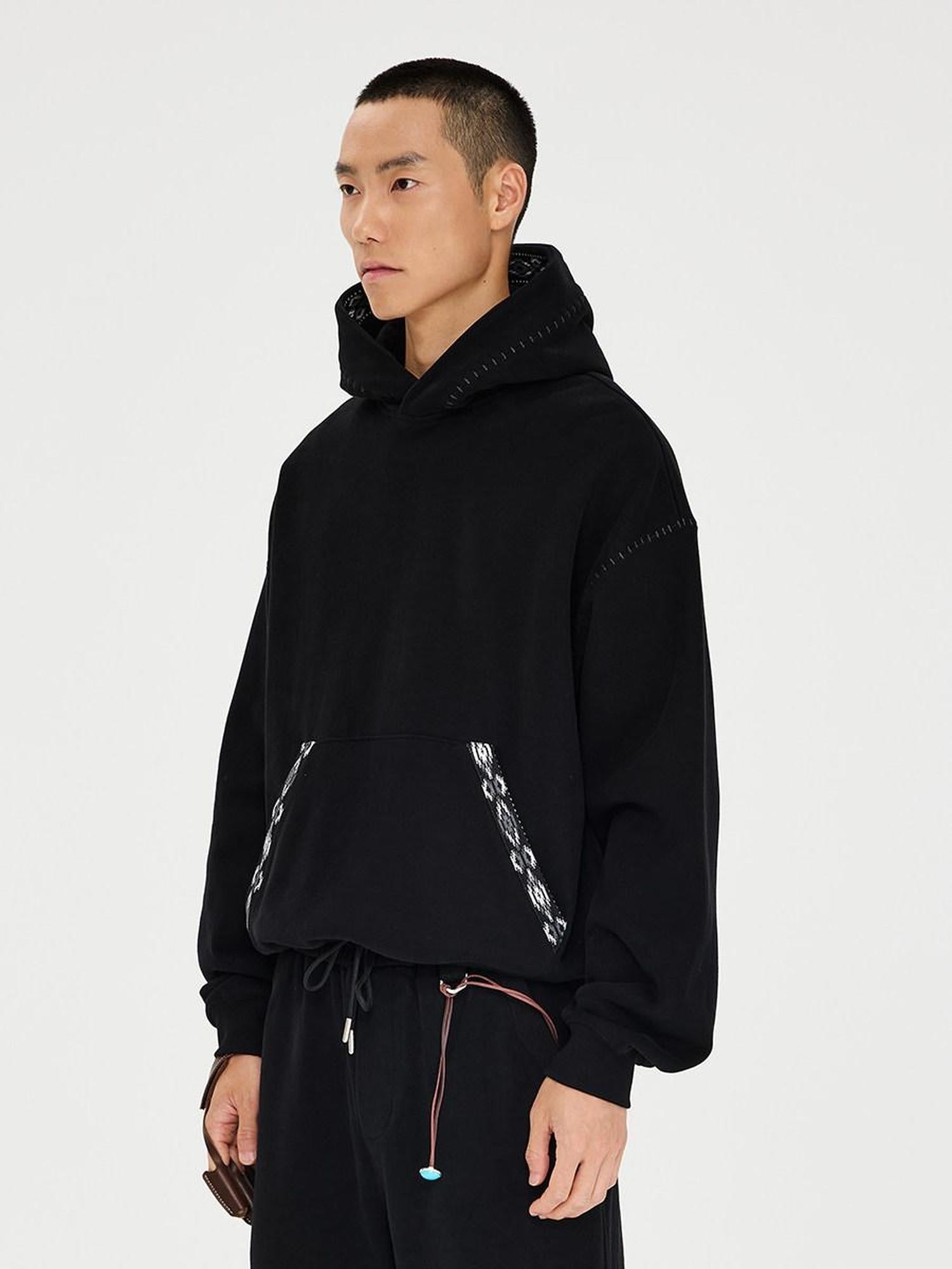 CATSSTAC Relaxed Fit Drop Shoulder Pullover With Kangaroo Pocket Unisex Casual Black Gray Hoodie