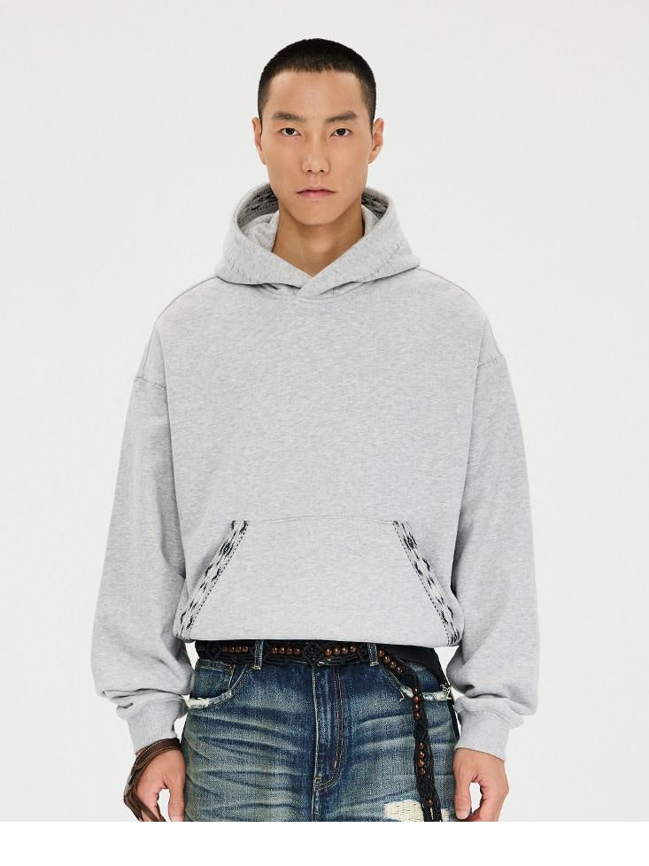CATSSTAC Relaxed Fit Drop Shoulder Pullover With Kangaroo Pocket Unisex Casual Black Gray Hoodie