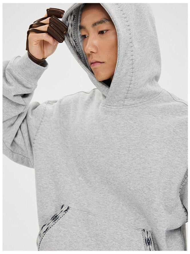 CATSSTAC Relaxed Fit Drop Shoulder Pullover With Kangaroo Pocket Unisex Casual Black Gray Hoodie