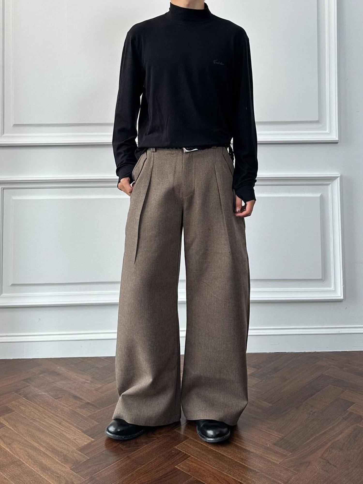 CATSSTAC Relaxed Loose Fit Cool Youthful Casual Solid Grey Brown Wide Leg Pants