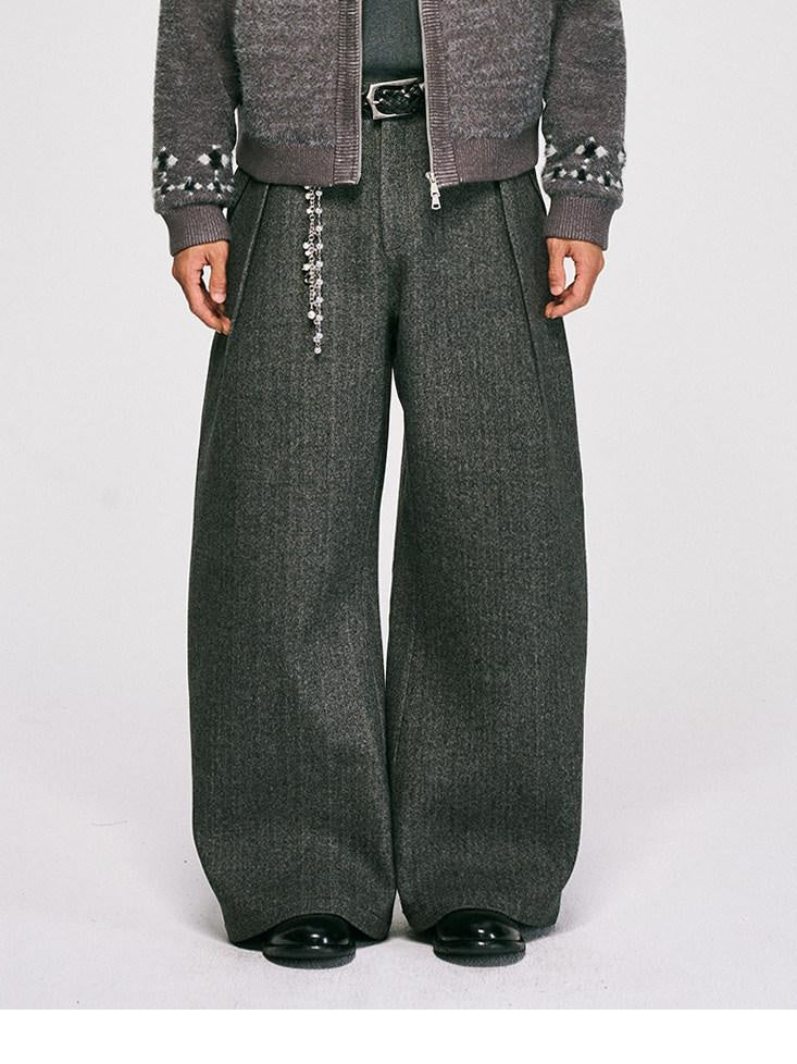 CATSSTAC Relaxed Loose Fit Cool Youthful Casual Solid Grey Brown Wide Leg Pants