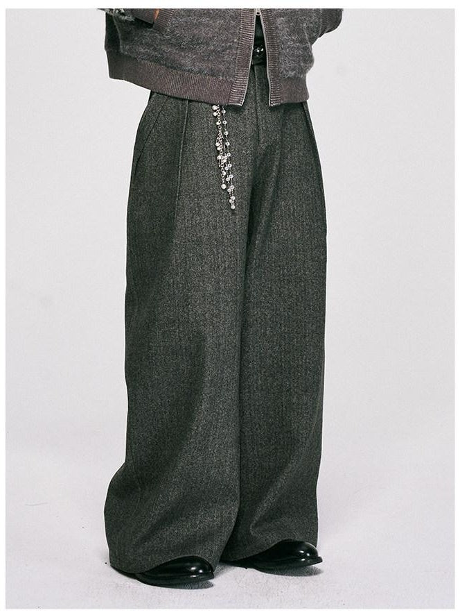 CATSSTAC Relaxed Loose Fit Cool Youthful Casual Solid Grey Brown Wide Leg Pants