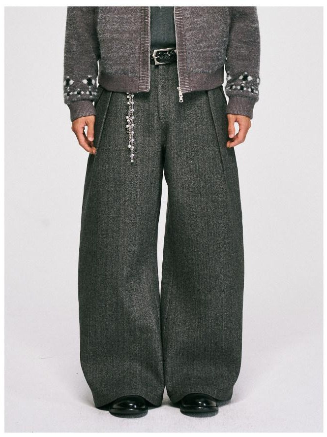 CATSSTAC Relaxed Loose Fit Cool Youthful Casual Solid Grey Brown Wide Leg Pants