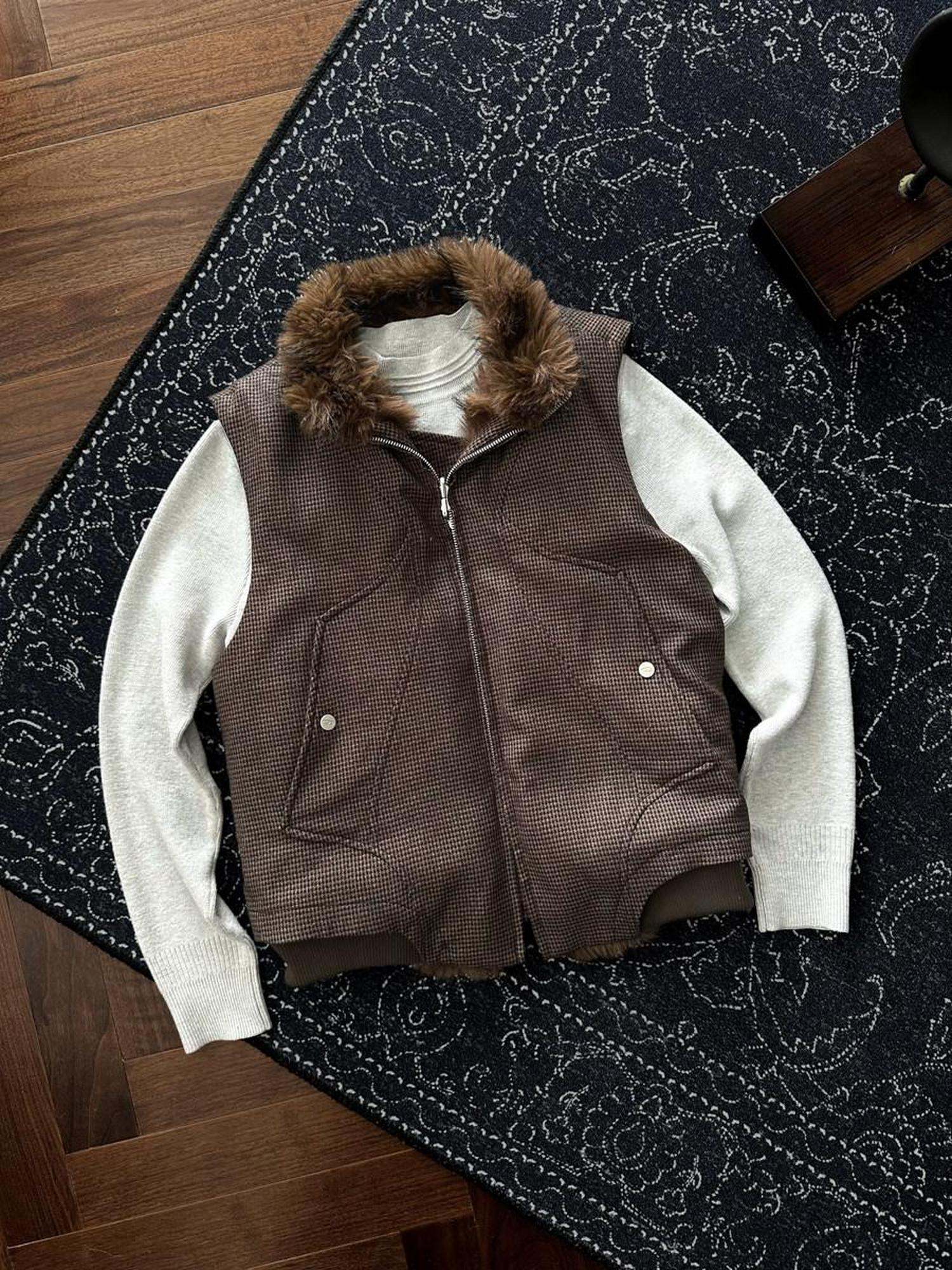 CATSSTAC Reversible Loose Fit Stand Collar Zip Front Unisex Brown Casual Vests