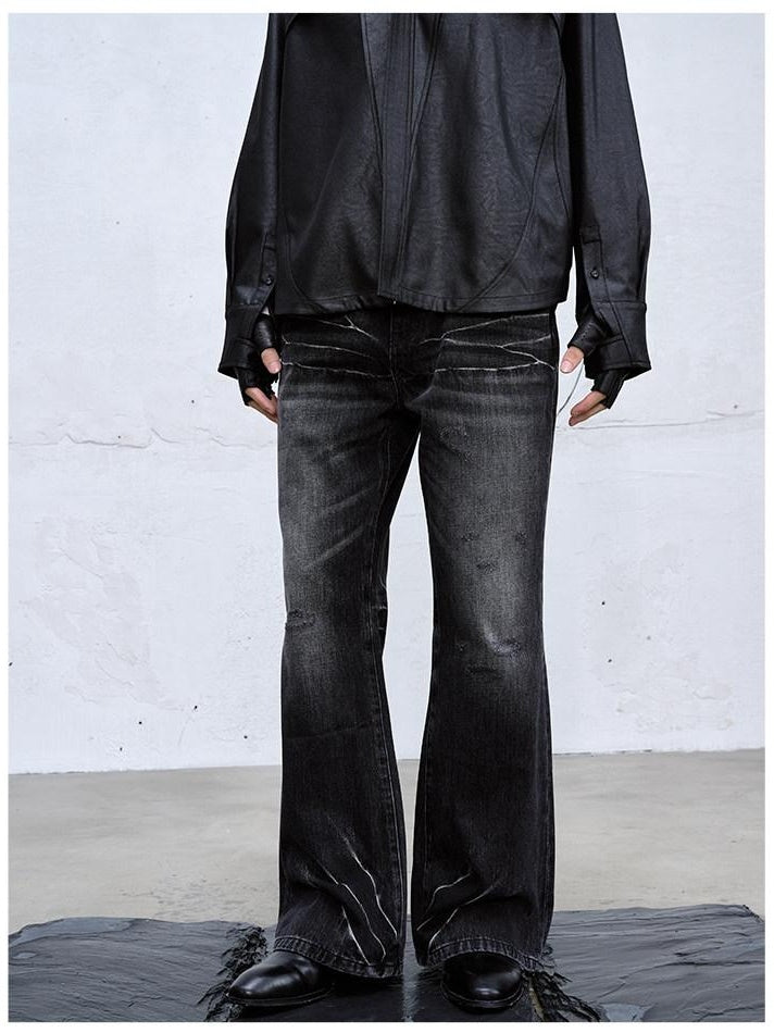 CATSSTAC Rigid Denim Black Mid Rise Classic Straight Fit Casual Men Straight Leg Jeans