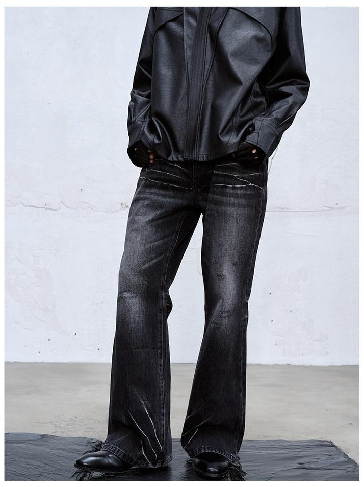 CATSSTAC Rigid Denim Black Mid Rise Classic Straight Fit Casual Men Straight Leg Jeans