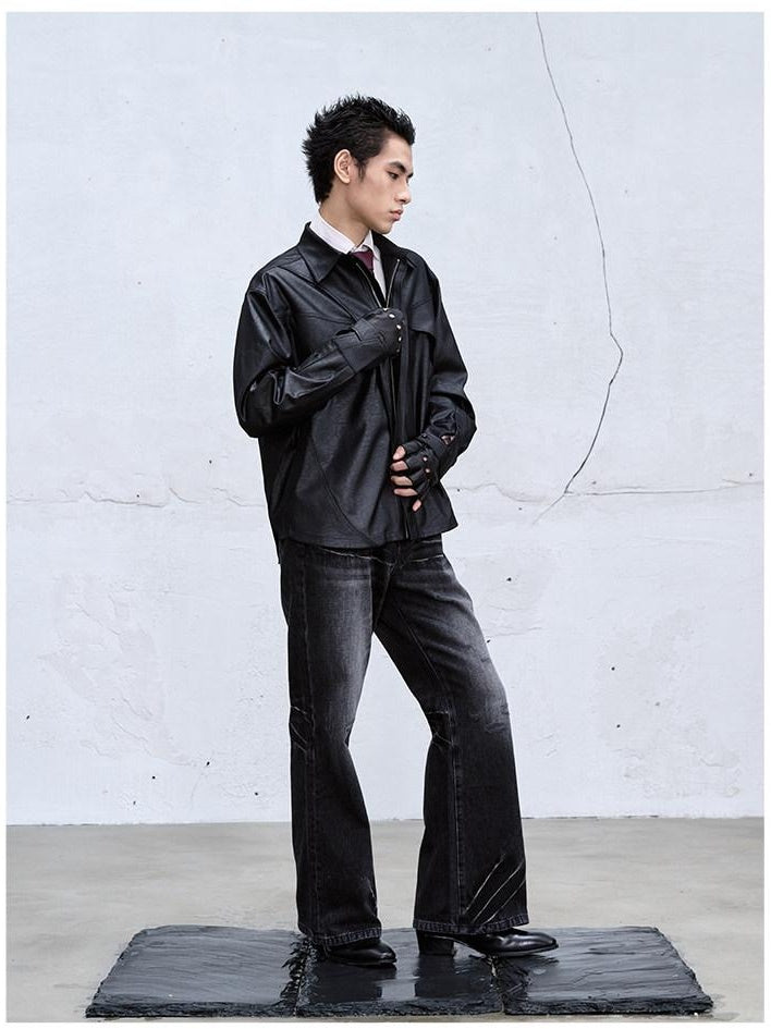 CATSSTAC Rigid Denim Black Mid Rise Classic Straight Fit Casual Men Straight Leg Jeans