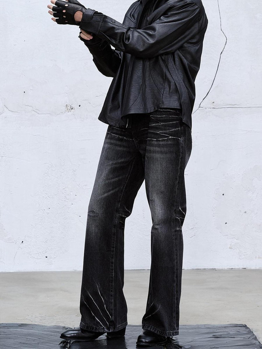 CATSSTAC Rigid Denim Black Mid Rise Classic Straight Fit Casual Men Straight Leg Jeans