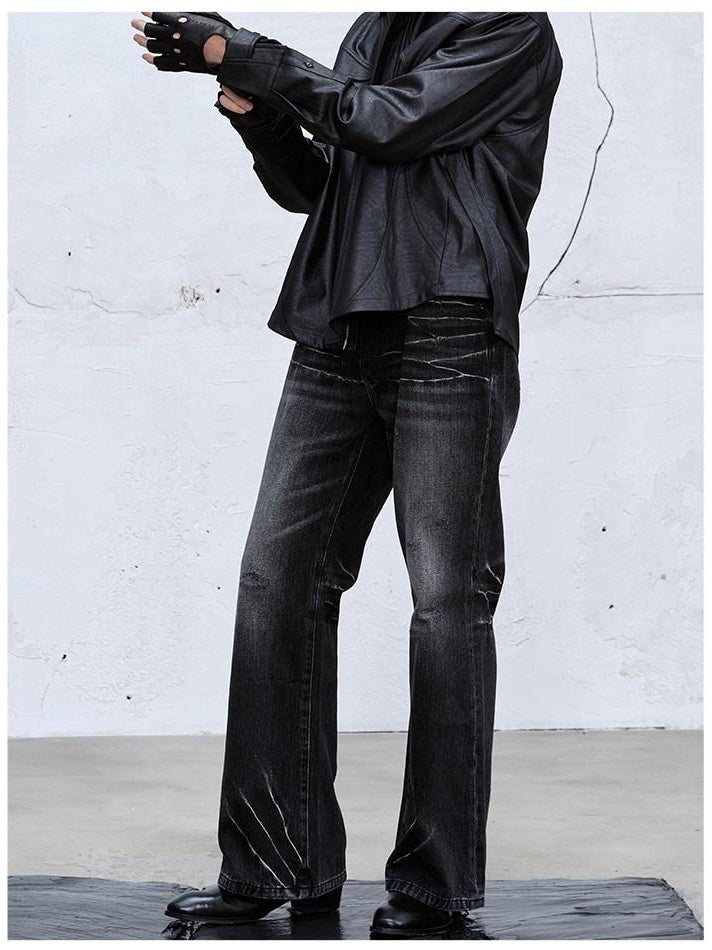 CATSSTAC Rigid Denim Black Mid Rise Classic Straight Fit Casual Men Straight Leg Jeans