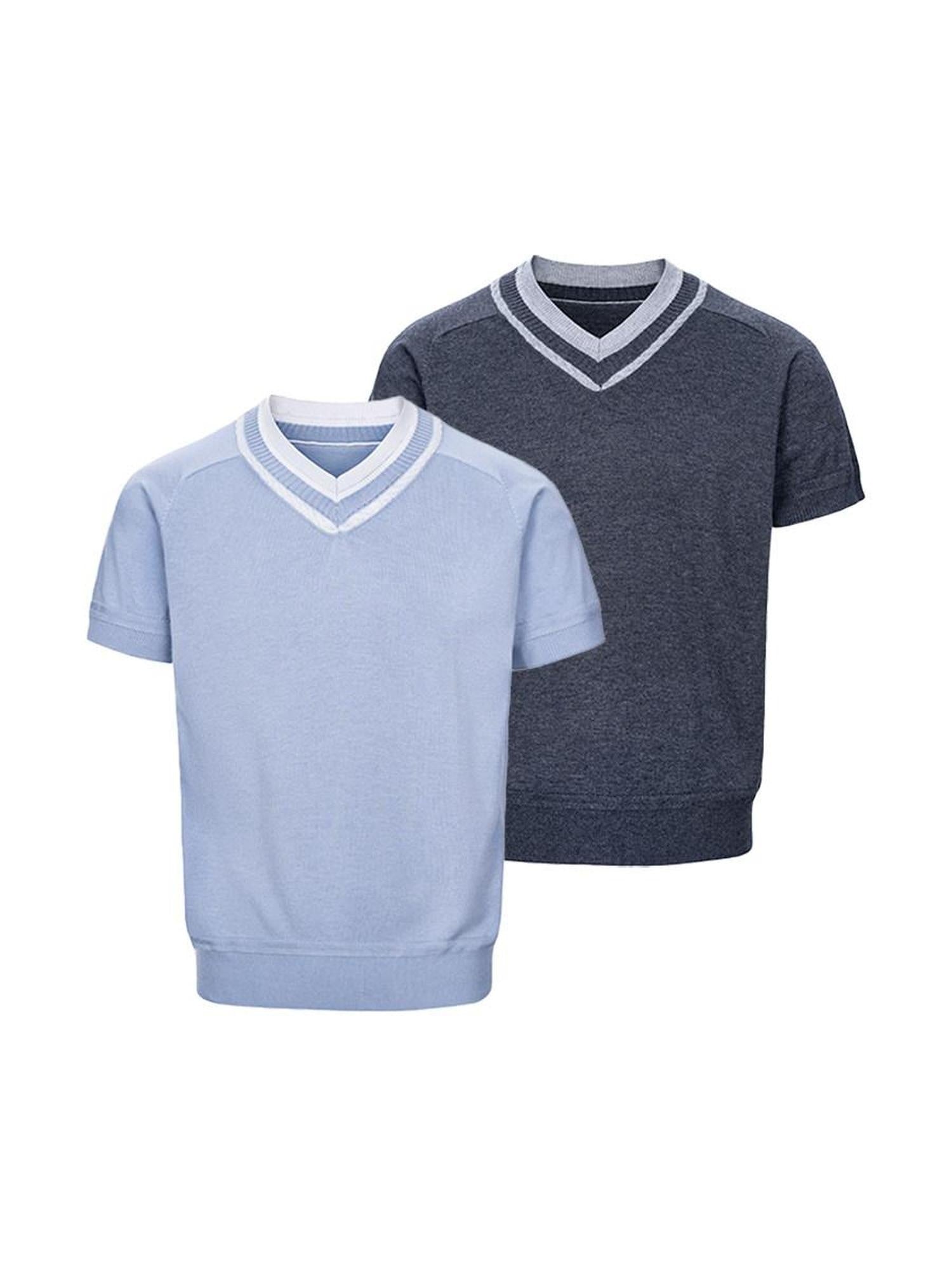Silk Finish Loose V-neck Unisex Casual Blue Black Gray Short Sleeve T-Shirts