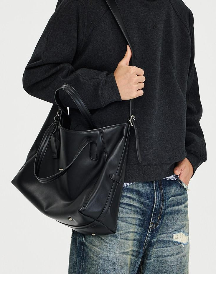 CATSSTAC Sleek Stitch Casual Pu Single Strap Youth Black Square Crossbody Bags