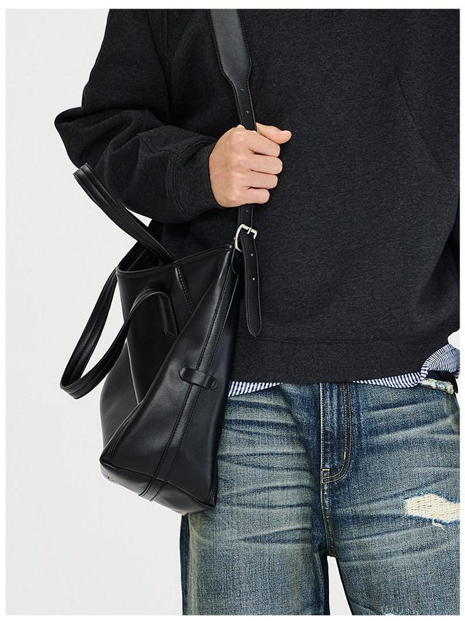 CATSSTAC Sleek Stitch Casual Pu Single Strap Youth Black Square Crossbody Bags