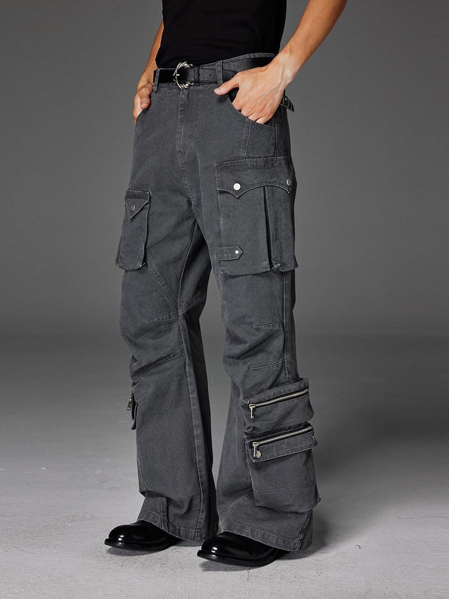 CATSSTAC Soft Pure Cotton Washed Pleated Straight Flare Casual Everyday Wide Leg Pants
