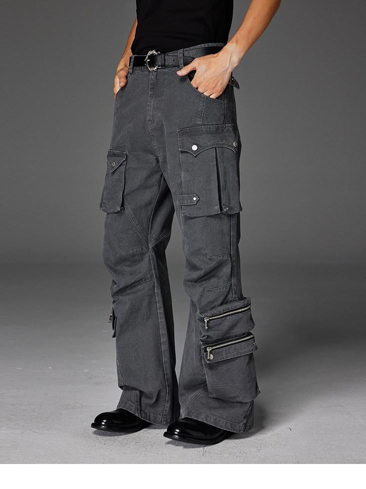 CATSSTAC Soft Pure Cotton Washed Pleated Straight Flare Casual Everyday Wide Leg Pants