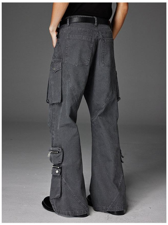 CATSSTAC Soft Pure Cotton Washed Pleated Straight Flare Casual Everyday Wide Leg Pants